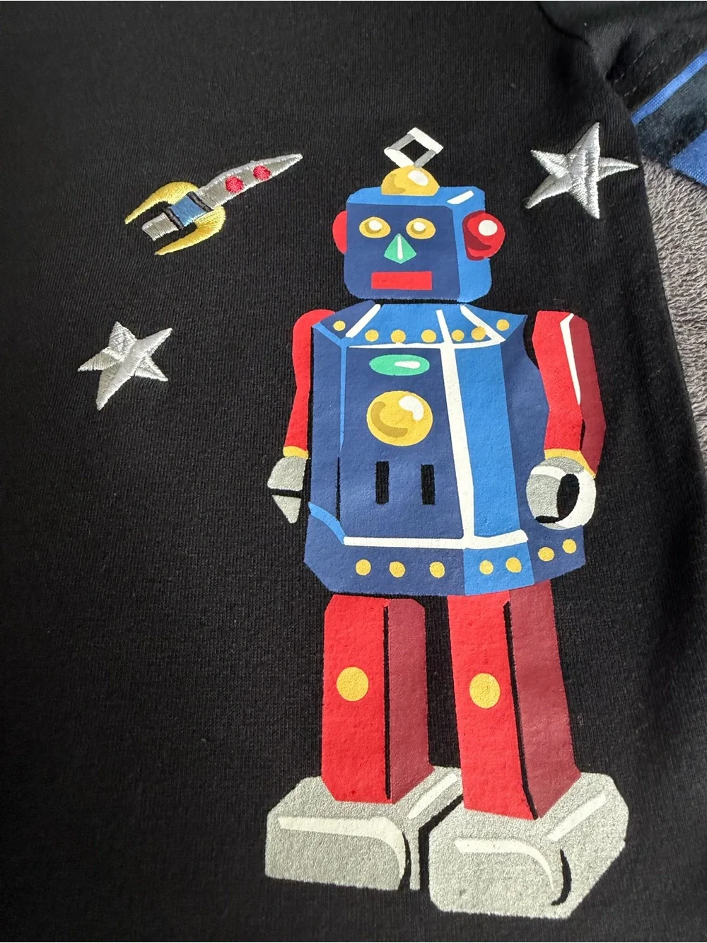 ❤️$2 with Bundle! Black Long-Sleeve Sleep Tee with Robot Graphic